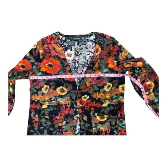 Nina Leonard Dolce Knit Duster Cardigan Women PM Pockets Floral Print Orange - Picture 3 of 7